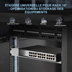Extralink Étagere Rack Serveur 19 Pouces 1U 250 mm, Plateau Cantilever Universel Ventilé, Montage en Porte-a-Faux, Étagere pour 