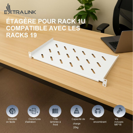 Extralink Étagere Rack Serveur 19 Pouces 1U 350 mm, Plateau Cantilever Universel Ventilé, Montage en Porte-a-Faux, Étagere pour 