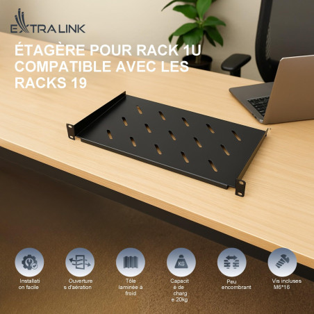 Étagère spécialement conçue pour armoires en Rack - Montage Facile - Aucun Outil Professionnel - 1U pour rack de 19" - pour ICT 