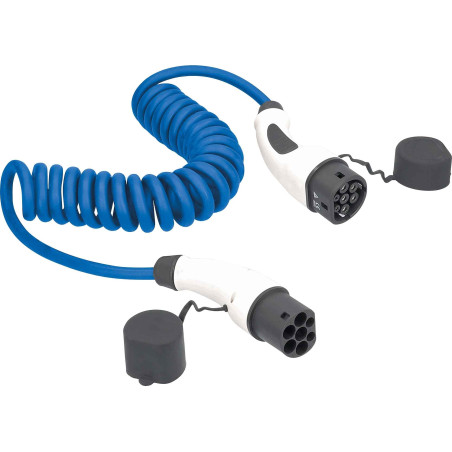 Schwabe Câble spiralé pour Voiture Hybride et électrique Mode 3, Type 2, câble de Charge monophé 7,2 KW, Extensible de 1 à 5 m,