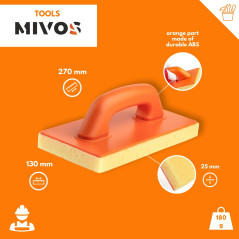 Mivos Planche à Laver pour Carrelage avec Coussinet en Éponge 25mm - Flotteur avec Revêtement Hydrosponge - Taloche 270x130 - Ép