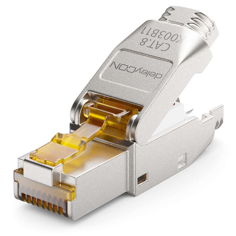 deleyCON 1x CAT 8 Prise Réseau RJ45 Sans Outil Prise Réseau 40 Gbit/s Blindée pour Câbles d'Installation Rigides de Câble Brut C