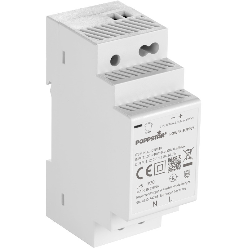 Poppstar Alimentation pour Rail DIN sortie 12 V DC 2 A max. 24 W (entrée 100-240 V AC 50/60 Hz) Transformateur 12V