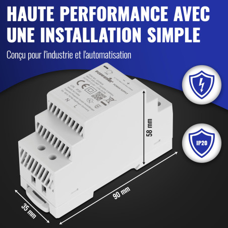 Poppstar Alimentation pour Rail DIN sortie 12 V DC 2 A max. 24 W (entrée 100-240 V AC 50/60 Hz) Transformateur 12V