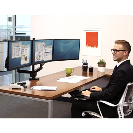 Fellowes Bras Porte Écrans Platinum Triple pour 3 Moniteurs Jusqu'à 27", Portrait Ou Paysage, Norme VESA, 2 Ports USB