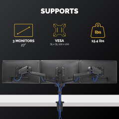 Fellowes Bras Porte Écrans Platinum Triple pour 3 Moniteurs Jusqu'à 27", Portrait Ou Paysage, Norme VESA, 2 Ports USB