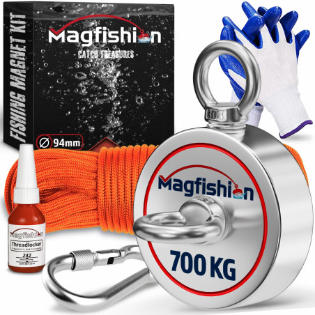 MAGFISHION Aimant Neodyme Puissant - Traction de 700KG (2 x 350kg) - Aimant de Pêche - Ø94mm - Peche a l'aimant avec de Corde (2