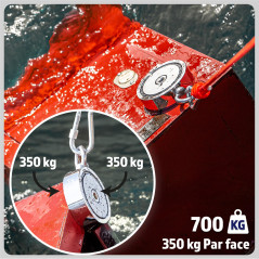 MAGFISHION Aimant Neodyme Puissant - Traction de 700KG (2 x 350kg) - Aimant de Pêche - Ø94mm - Peche a l'aimant avec de Corde (2