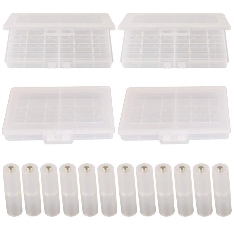 GTIWUNG 4Pcs Boîte à Piles en Plastique(10 Cellules), Boîte de Rangement pour Piles, Boîte à Piles pour AA et AAA + 12Pcs Conver GTIWUNG 4Pcs Boîte à Piles en Plastique(10 Cellules), Boîte de Rangement pour Piles, Boîte à Piles pour AA et AAA + 12Pcs Conver