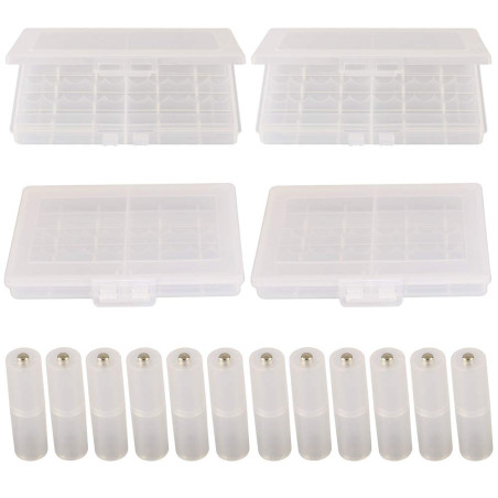 GTIWUNG 4Pcs Boîte à Piles en Plastique(10 Cellules), Boîte de Rangement pour Piles, Boîte à Piles pour AA et AAA + 12Pcs Conver