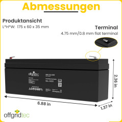Offgridtec 2,2 Ah/C10 AGM Batterie solaire pour applications cyclique, 2–01–001470
