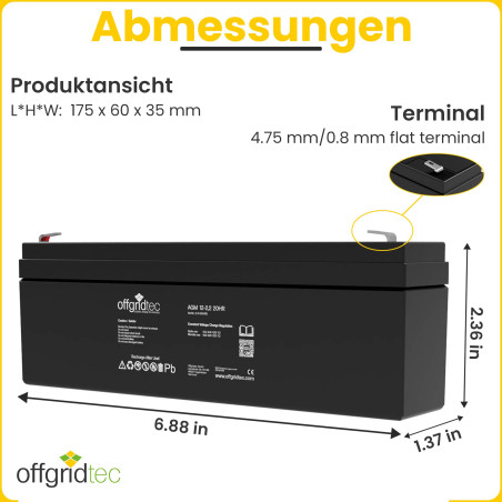 Offgridtec 2,2 Ah/C10 AGM Batterie solaire pour applications cyclique, 2–01–001470