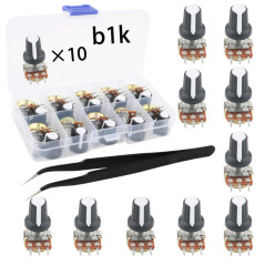 RUNCCI-YUN 10pcs linéaire rotatif potentiomètre,WH148,Potentiomètre1k, (1 × pincettes anti-statiques)