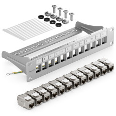deleyCON Kit de 12 Ports Panneau de Brassage Modulaire 1 U 10" Installation en Rack + 12x Modules Keystone RJ45 CAT6a Compatible