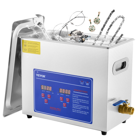 VEVOR Nettoyeur A Ultrasons 6L,Ultrasonic Cleaner Professionnel 180W 220V,Nettoyeur Digital Affichage Ultrasonique chauffage à 8