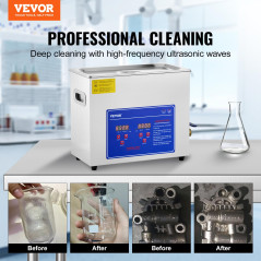 VEVOR Nettoyeur A Ultrasons 6L,Ultrasonic Cleaner Professionnel 180W 220V,Nettoyeur Digital Affichage Ultrasonique chauffage à 8