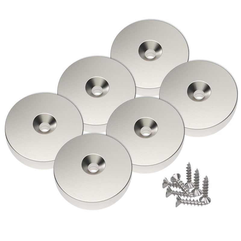 6 pièces Magnetpro Aimants en néodyme 25 x 4.5 mm, Trou fraisé, Force de 10 kg avec 6 vis 6 pièces Magnetpro Aimants en néodyme 25 x 4.5 mm, Trou fraisé, Force de 10 kg avec 6 vis