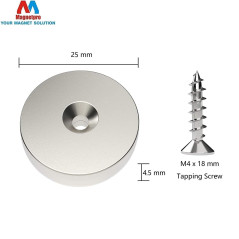 6 pièces Magnetpro Aimants en néodyme 25 x 4.5 mm, Trou fraisé, Force de 10 kg avec 6 vis