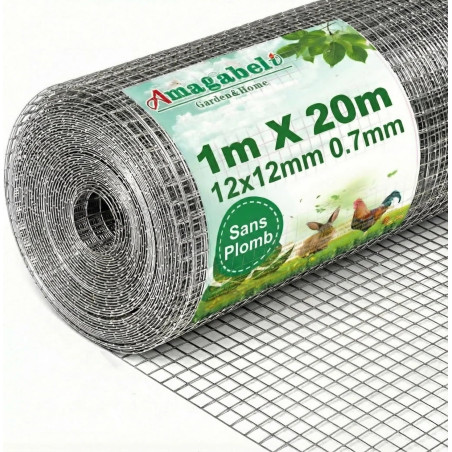 Grillage à Poule Galvanisé 1m x 20m - Maille Carrée 12,7mm - Clôture Solide pour Poulailler, Volière & Jardin - Résistant aux Ro