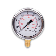 Manomètre glycérine connexion radiale, IP65 inox 63 mm avec connecteur bas, 1/4 glycérine (0-160 bar)