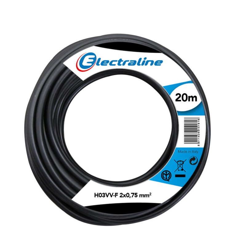 Electraline 11165 Couronne de Cable H03 VV-F 2X0,75 20M Noir