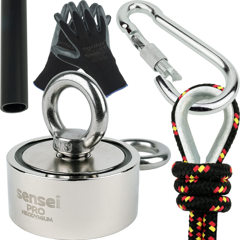 SENSEI Kit de Pêche à l'Aimant, Aimant Néodyme Double Face 150 kg N52 avec Accessories SENSEI Kit de Pêche à l'Aimant, Aimant Néodyme Double Face 150 kg N52 avec Accessories