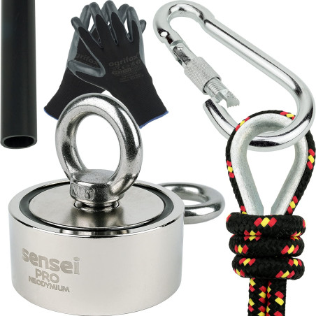 SENSEI Kit de Pêche à l'Aimant, Aimant Néodyme Double Face 150 kg N52 avec Accessories