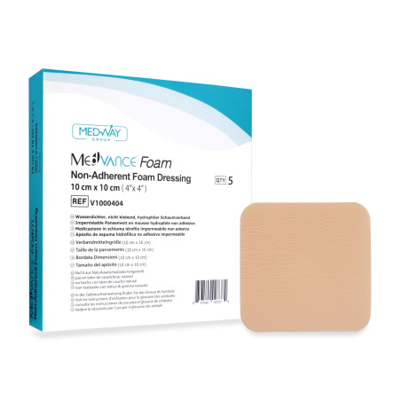 MedVanceTM Mousse - Imperméable Pansement en mousse hydrophile non adhésive 10 cm x 10 cm Boîte de 5 pansements