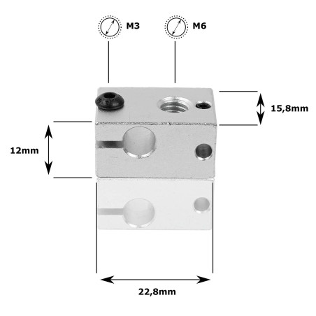 3D FREUNDE 2x bloc chauffant en aluminium pour E3D V6 Clone PT100 Capteur Cartouche de Chauffage Bloc Extrudeuse Hotend RepRap P