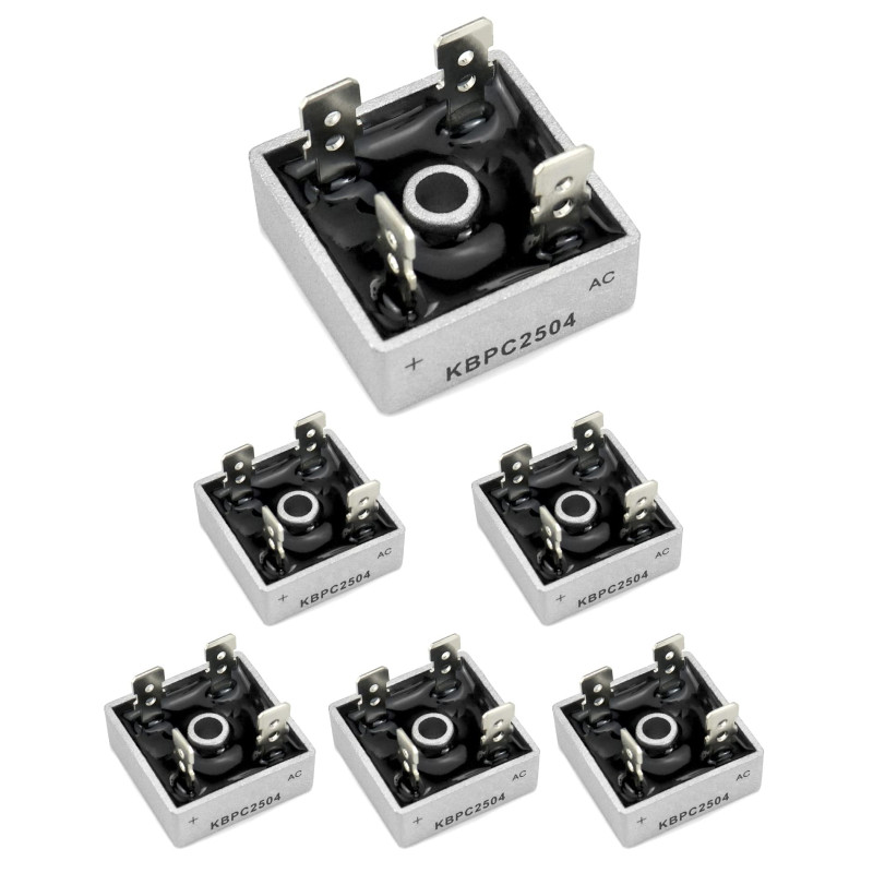 QWORK® Redresseur de pont monophasé AC à DC 6 PCS KBPC2504 400V 25A pour applications électroniques de puissance QWORK® Redresseur de pont monophasé AC à DC 6 PCS KBPC2504 400V 25A pour applications électroniques de puissance