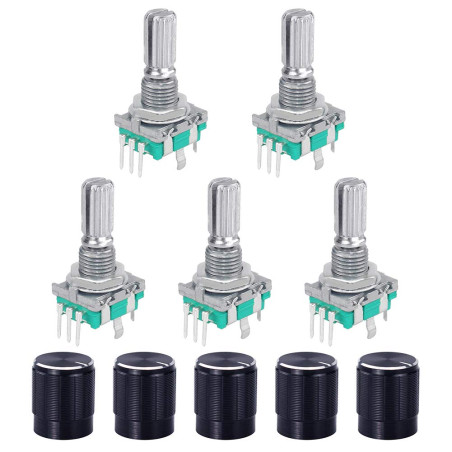WayinTop 5 Set 360 Degrés Rotatif Encodeur Module Rotary Encoder Codeur Rotatif EC11 5Pin Commutateur De Codeur avec Capuchon de