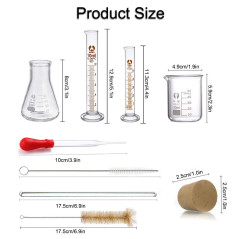 JESSTOLO 50ml Flacon Erlenmeyer verre, 10/5ml Cylindres Gradués, 2 Brosses de Nettoyage, 3 Éprouvettes, 2 Agitateurs