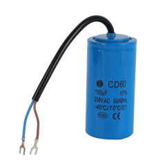 Condensateur CD60 150uF Condensateur Moteur 250V AC 50 / 60Hz avec Fil Conducteur pour Compresseur d'air de moteur
