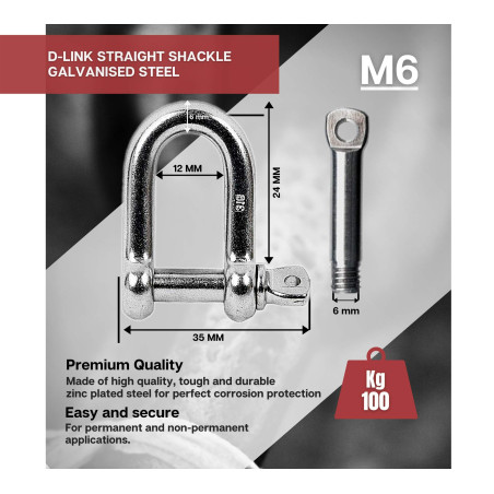 DOJA Industrial | MANILLE DE LEVAGE Acier M6 | PACK 10 | Manille droite en forme de U fixation fort GYM sac de boxe Manille brac