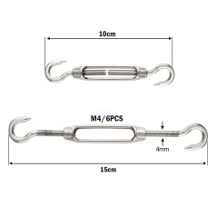 6 Pièces Tendeur Cable M4 Tendeur Cable Inox 304 Réglable Crochet de Ridoir et Crochet pour Tendeur de Fil Cable Acier Corde Cro