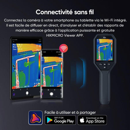 HIKMICRO B1L Caméra d'imagerie thermique à résolution IR 160 x 120 avec WiFi, 25Hz, écran LCD 3.2", imageur thermique infrarouge