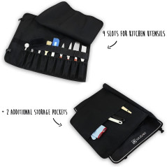 Wusaki Trousse de Cuisinier Vide pour Chefs Professionnels et étudiants en école hotelière – 9 Places + 2 Poches de Rangement