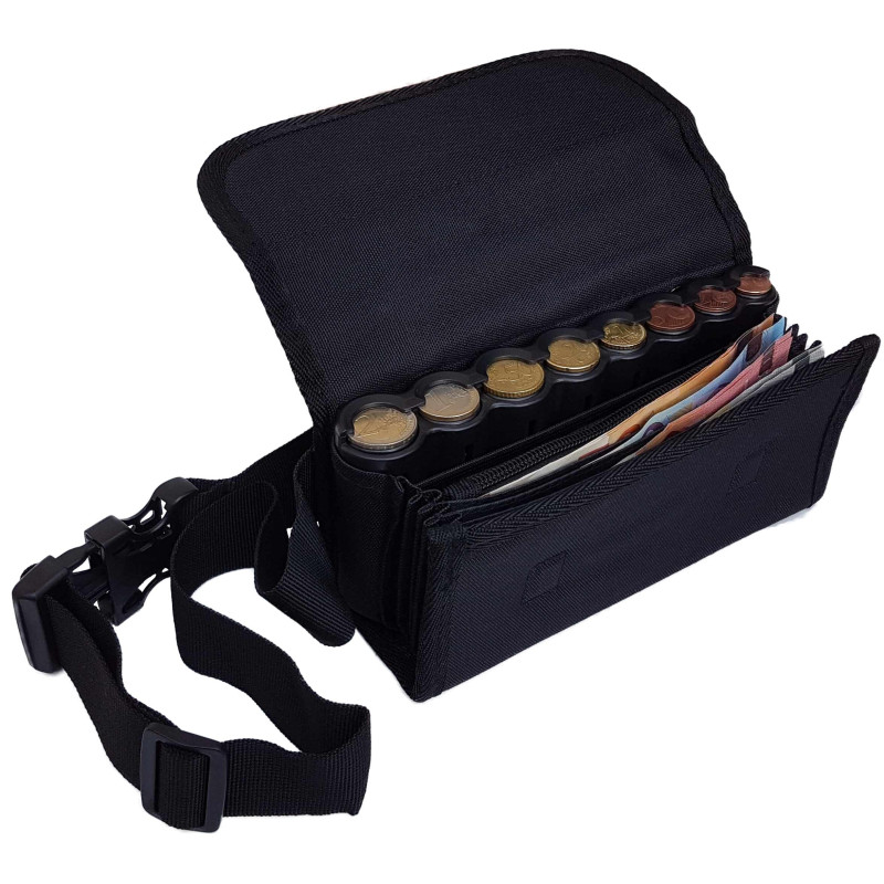 CLAIRE-FONCET Sacoche Banane en Toile Tissu polyester, Avec Monnayeur Distributeur Noir de 8 Pièces d'Euros, 1 Poche Zip intérie CLAIRE-FONCET Sacoche Banane en Toile Tissu polyester, Avec Monnayeur Distributeur Noir de 8 Pièces d'Euros, 1 Poche Zip intérie