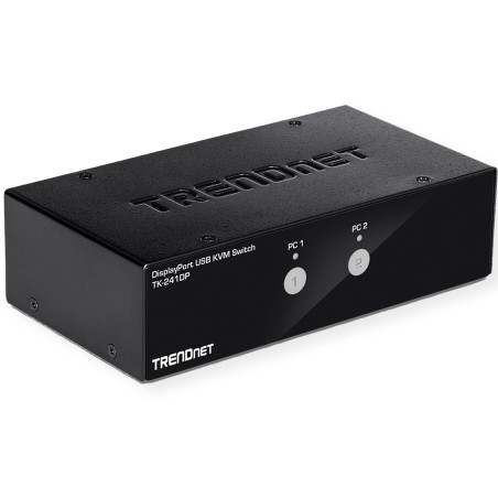 TRENDnet, TK-241DP, Commutateur KVM DisplayPort 2 ports avec audio, hub USB 2.0 2 ports, compatible 4K UHD 3840 x 2160 à 60 Hz, 