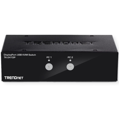 TRENDnet, TK-241DP, Commutateur KVM DisplayPort 2 ports avec audio, hub USB 2.0 2 ports, compatible 4K UHD 3840 x 2160 à 60 Hz, 