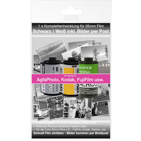Développement de photos par la poste - Pour petites images - Noir et blanc - Film négatif jusqu'à 36 photos - Dimensions : 10 x 