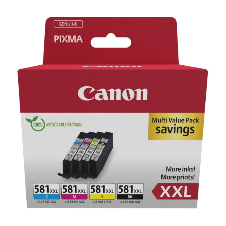 Canon CLI-581XXL Lot de 4 Cartouches d'encre Authentiques à Haut rendement (Noir, Cyan, Magenta, Jaune) – Carton Multipack