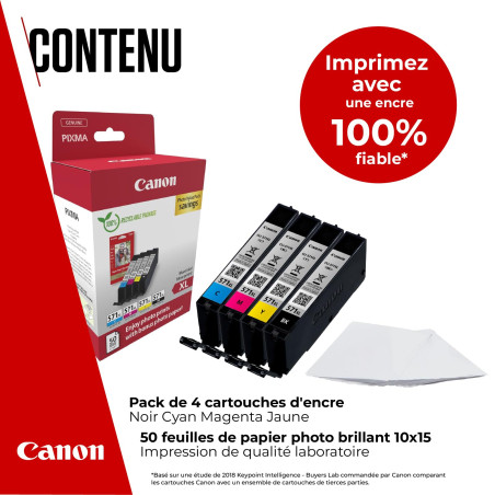 Canon CLI-571XL Lot de 4 Cartouches d'encre Authentiques à Haut rendement (Noir, Cyan, Magenta, Jaune) ; Comprend 50 Feuilles de