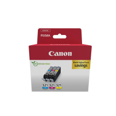 Canon CLI-521 C M Y Pack de 3 Cartouches (Cyan Magenta Jaune) Certifié (Carton Recyclable 2024)