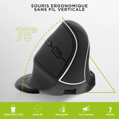 T'nB - Souris sans Fil Bluetooth Ergonomique Verticale Rechargeable, Confortable avec Repose Poignet Amovible, Idéal Professionn