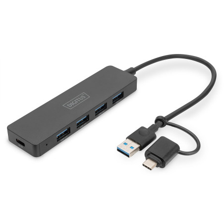 DIGITUS DA-70235 - Hub USB - Hub 4 Ports USB 3.2 Gen 1 Type A & C - Transfert de données Ultra-Rapide jusqu'à 5 Gbit/s - Compact