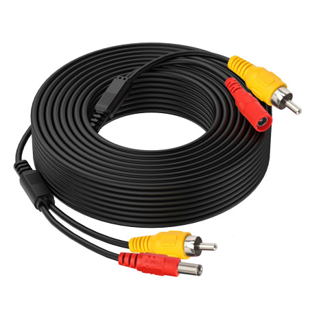 Rallonge caméra de recul 15M | Cable vidéo RCA + DC 2-en-1 | Rallonge câble caméra Voiture & Camping-Car | Cable Camera de recul