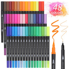 Owelth Feutre Coloriage 48 Feutres Coloriage Adulte Enfants Aquarelle Stylos Aquamarker Feutres Double Pointe Fine pour Mandala,