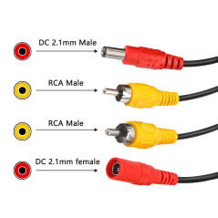 Rallonge caméra de recul 15M | Cable vidéo RCA + DC 2-en-1 | Rallonge câble caméra Voiture & Camping-Car | Cable Camera de recul