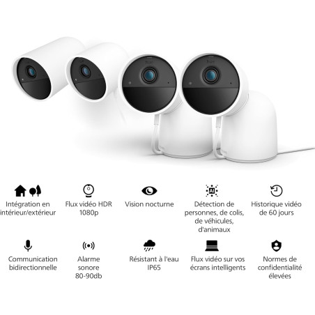 Philips Hue Secure, Caméra HD 1080P Filaire, Utilisation intérieure ou extérieure, contrôle avec Une Seule Application, Blanc